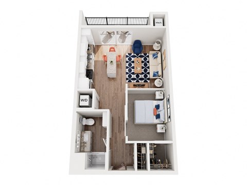 Floor plan for 1 bed, 1 bath, 664 sqft